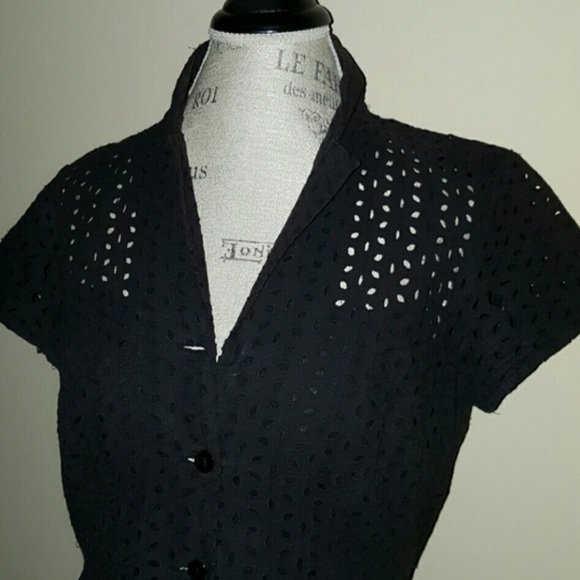 Sandra Darren Dresses & Skirts - Black Eyelet Button Up Midi Dress